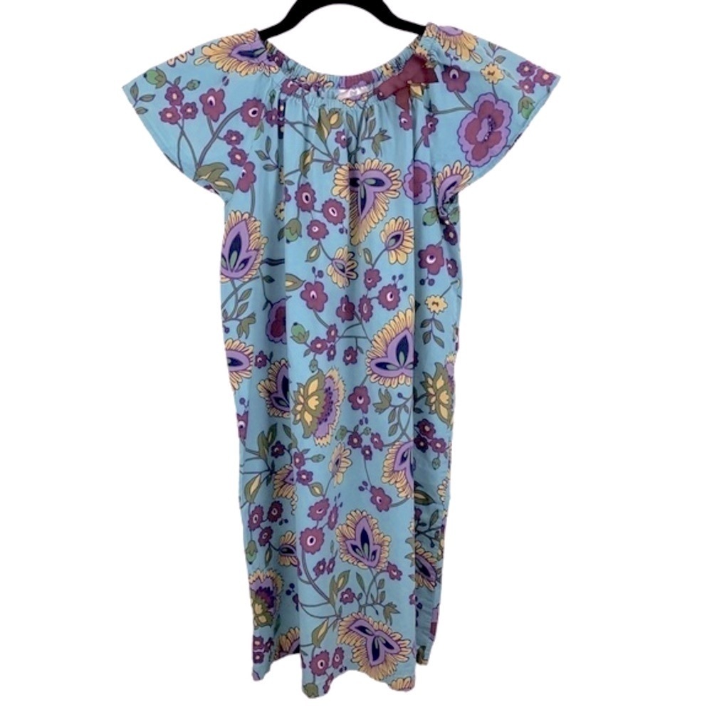 Hanna Andersson Girl’s 12/150 cm Blue Floral Multicolor Cotton Dress Ribbon